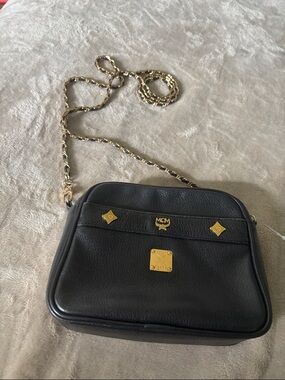 MCM Black Leather Crossbody with Gold Hardware and unbranded Chain Strap